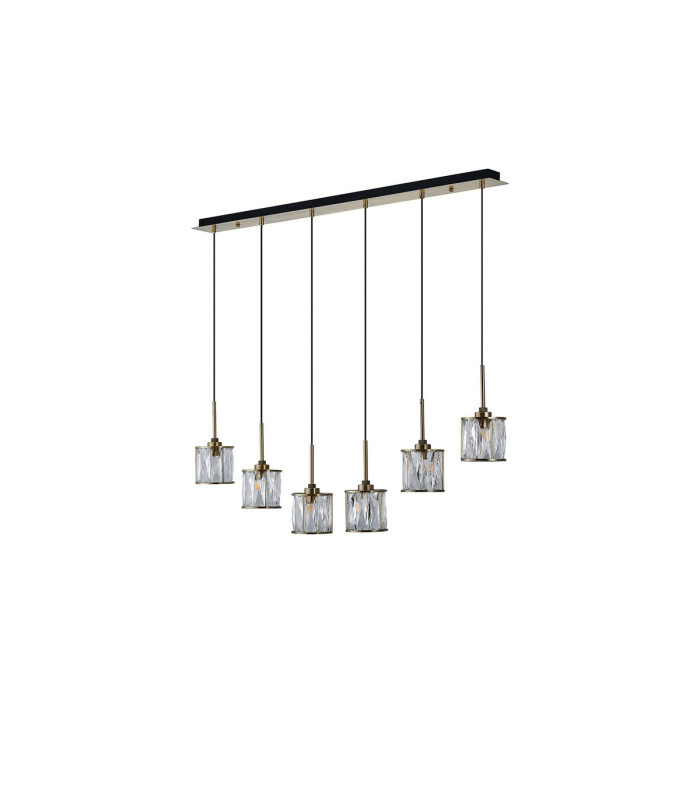 Keene 6 Light G9 2m Linear Pendant Antique Brass / Clear Crystal Shade-10