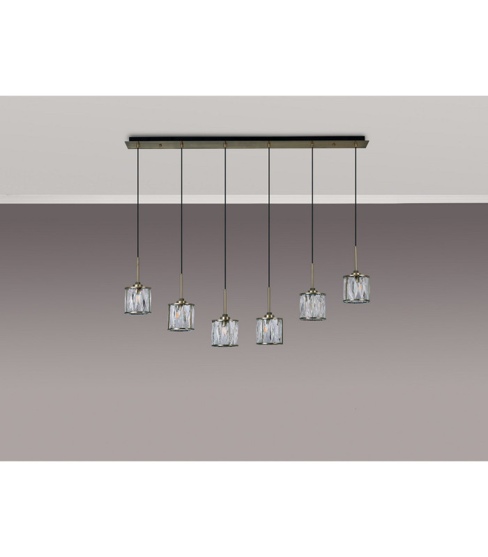Keene 6 Light G9 2m Linear Pendant Antique Brass / Clear Crystal Shade-13