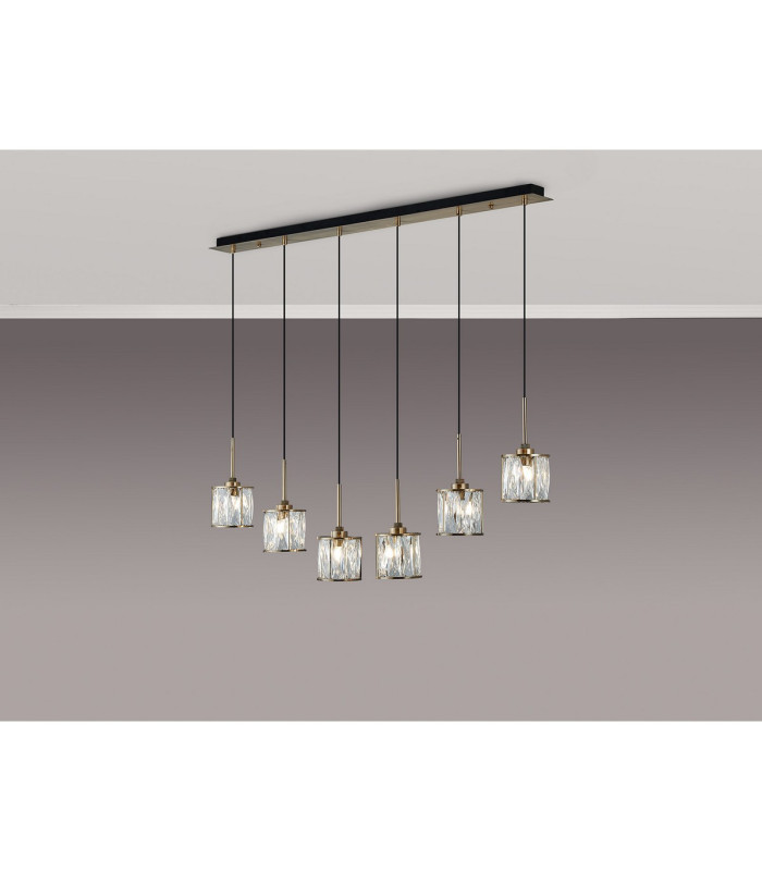 Keene 6 Light G9 2m Linear Pendant Antique Brass / Clear Crystal Shade-14