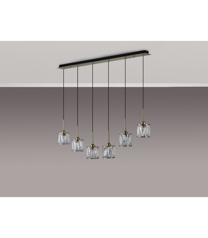 Keene 6 Light G9 2m Linear Pendant Antique Brass / Clear Crystal Shade-15
