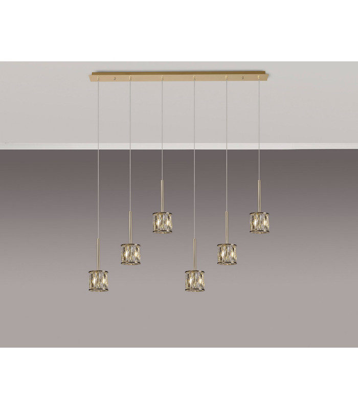 Keene 6 Light G9 2m Linear Pendant French Gold / Clear Crystal Shade-3