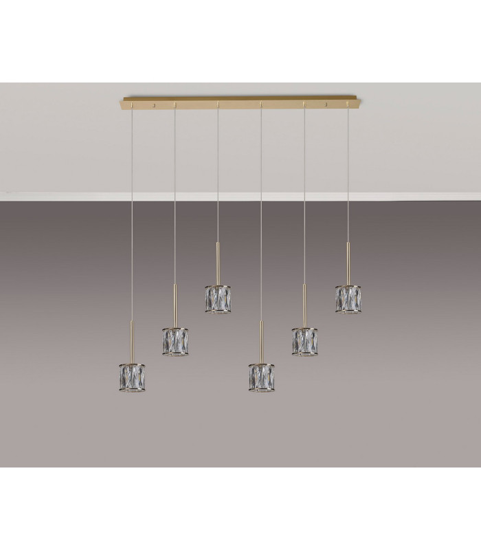 Keene 6 Light G9 2m Linear Pendant French Gold / Clear Crystal Shade-10