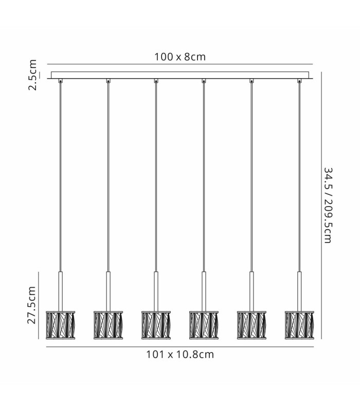 Keene 6 Light G9 2m Linear Pendant Polished Chrome / Clear Crystal Shade-2