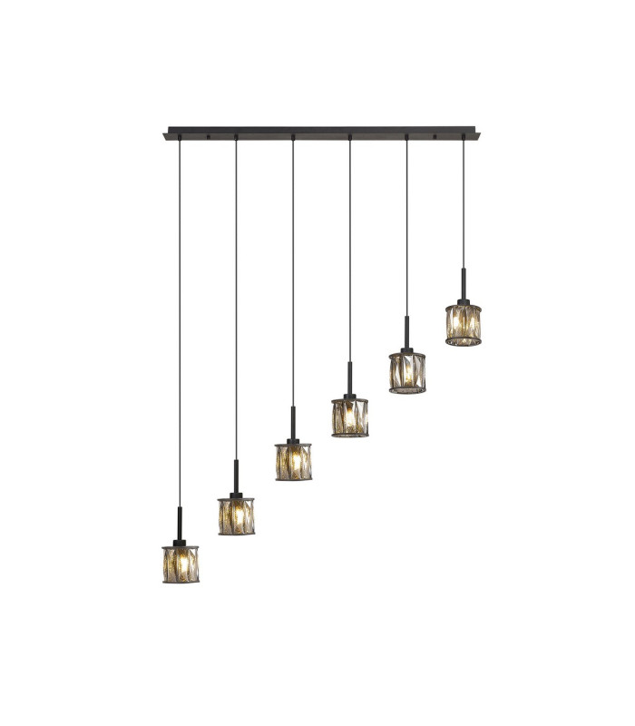 Keene 6 Light G9 2m Linear Pendant Satin Black / Smoke Crystal Shade-1