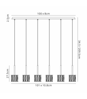 Keene 6 Light G9 2m Linear Pendant Satin Black / Smoke Crystal Shade-2