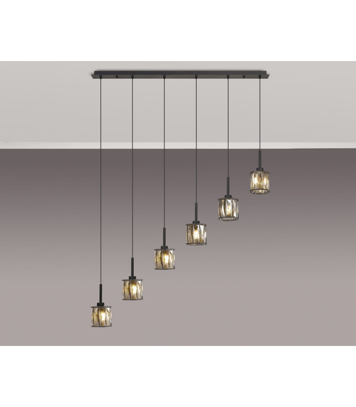 Keene 6 Light G9 2m Linear Pendant Satin Black / Smoke Crystal Shade-3