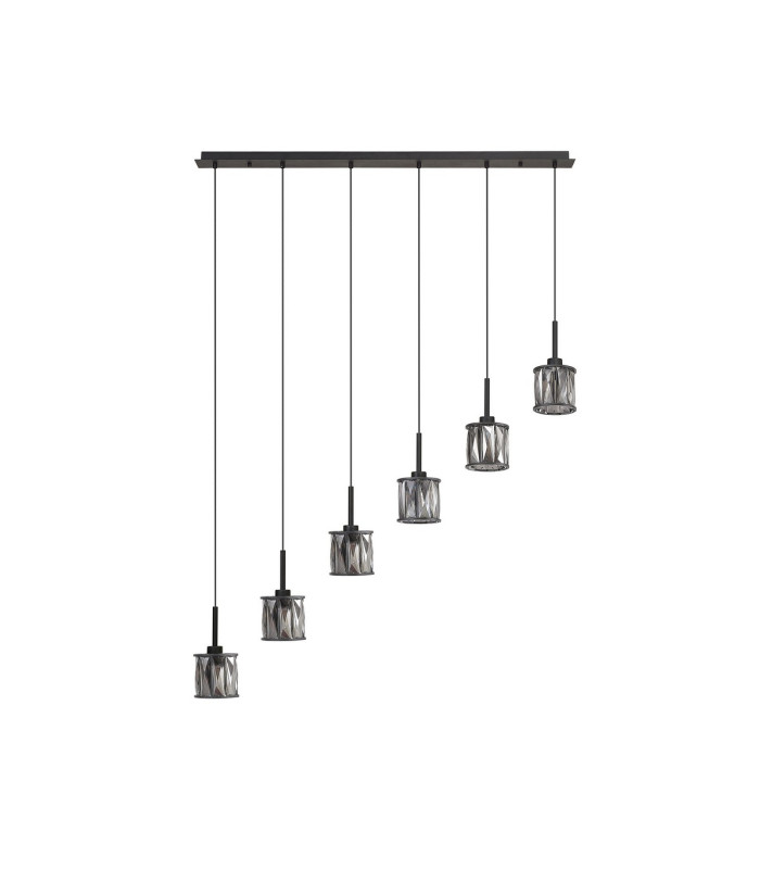 Keene 6 Light G9 2m Linear Pendant Satin Black / Smoke Crystal Shade-4