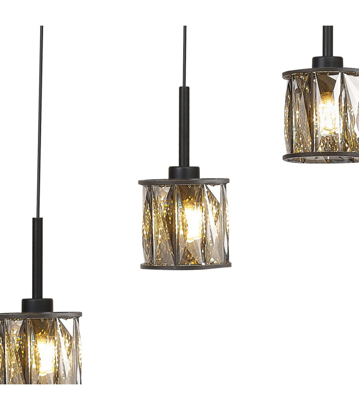 Keene 6 Light G9 2m Linear Pendant Satin Black / Smoke Crystal Shade-6