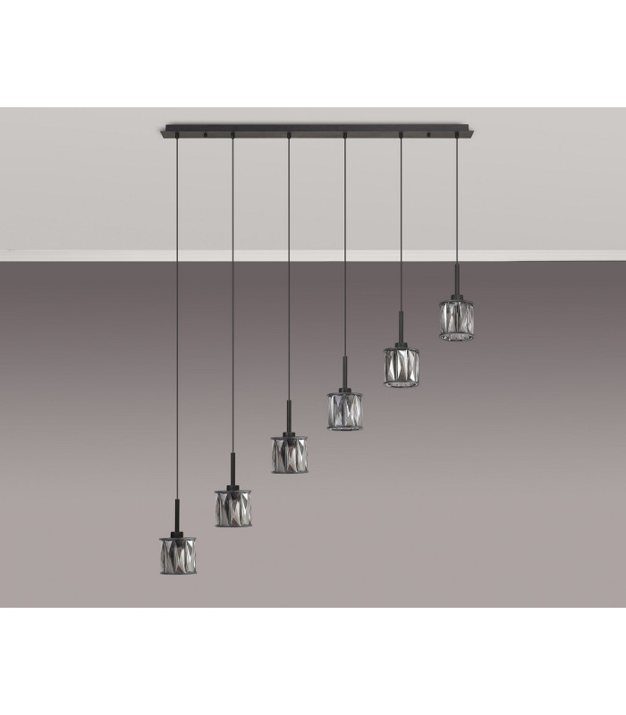 Keene 6 Light G9 2m Linear Pendant Satin Black / Smoke Crystal Shade-11