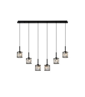 Keene 6 Light G9 2m Linear Pendant Sand Black / Clear Crystal Shade-1