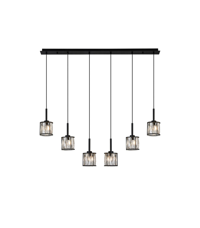 Keene 6 Light G9 2m Linear Pendant Sand Black / Clear Crystal Shade-1