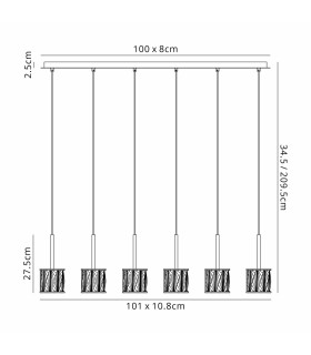 Keene 6 Light G9 2m Linear Pendant Sand Black / Clear Crystal Shade-2