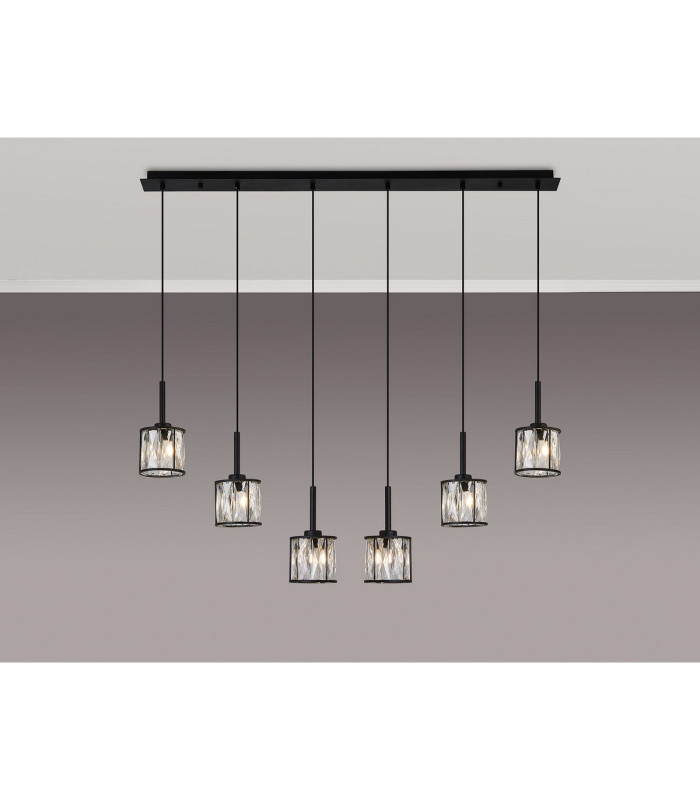 Keene 6 Light G9 2m Linear Pendant Sand Black / Clear Crystal Shade-3