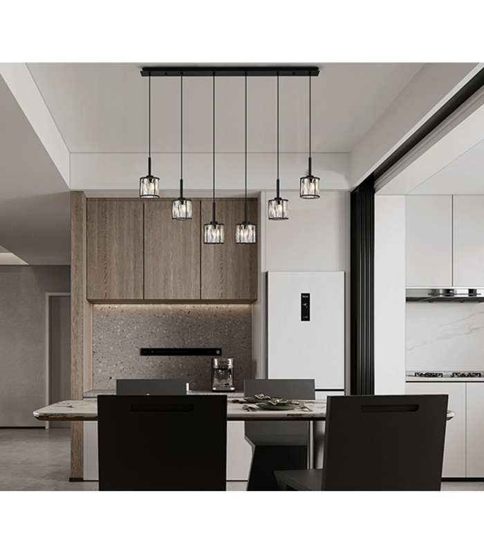 Keene 6 Light G9 2m Linear Pendant Sand Black / Clear Crystal Shade-4