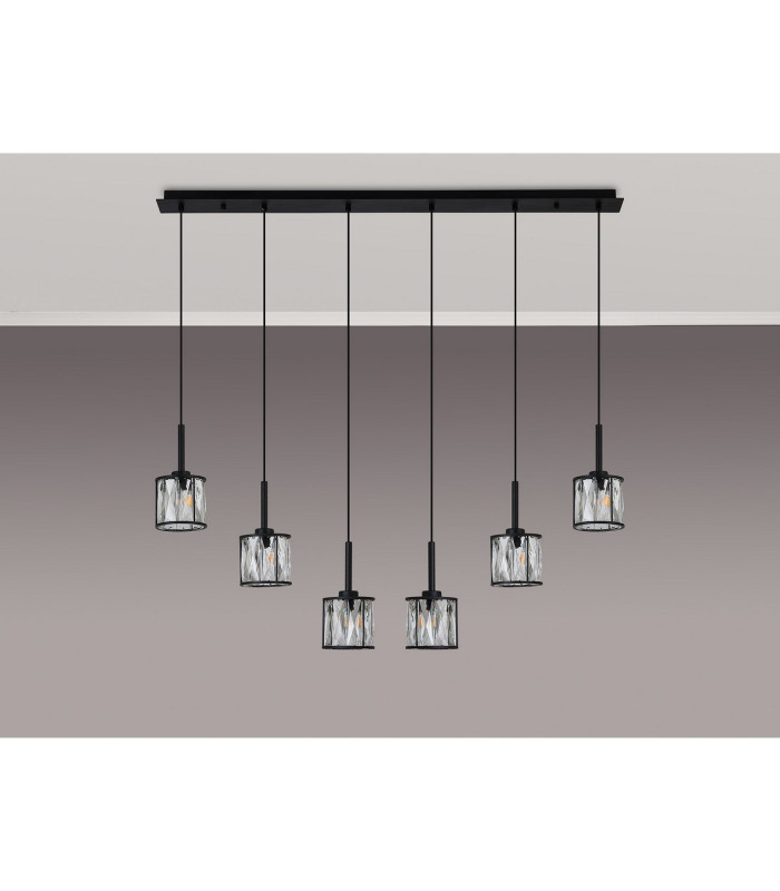 Keene 6 Light G9 2m Linear Pendant Sand Black / Clear Crystal Shade-10