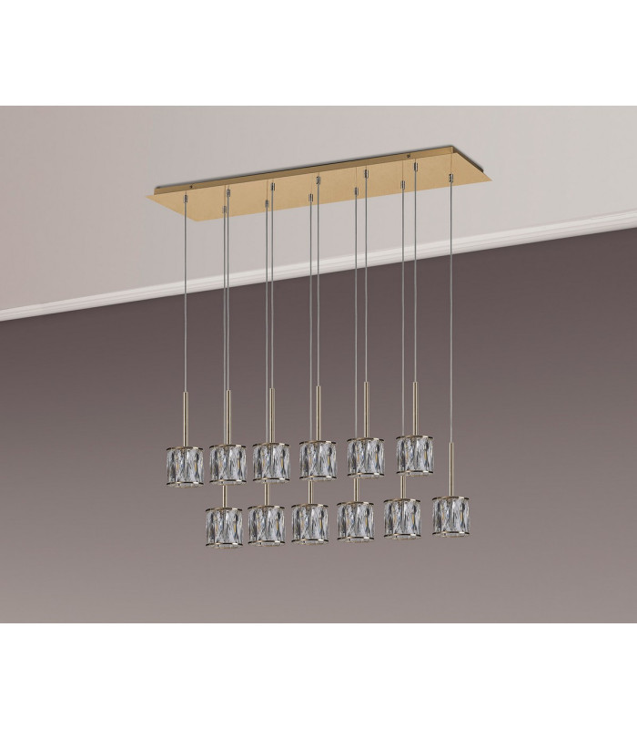 Keene 12 Light G9 2m Linear Pendant French Gold / Clear Crystal Shade-10