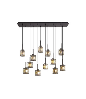 Keene 12 Light G9 2m Linear Pendant Satin Black / Smoke Crystal Shade-1