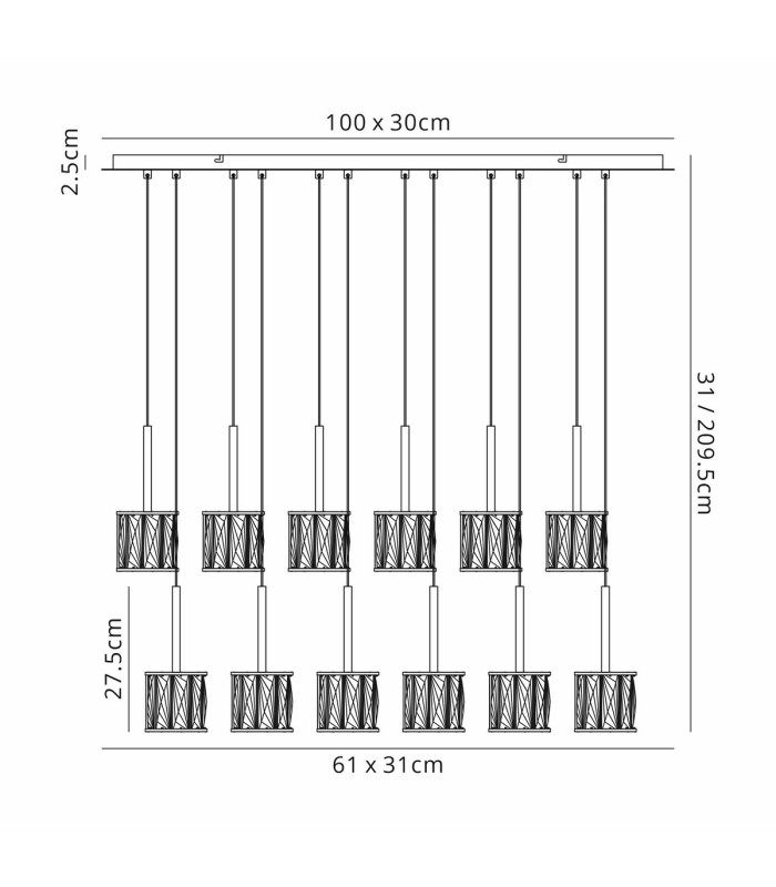 Keene 12 Light G9 2m Linear Pendant Satin Black / Smoke Crystal Shade-2