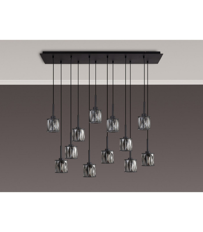 Keene 12 Light G9 2m Linear Pendant Satin Black / Smoke Crystal Shade-8