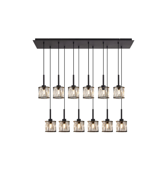 Keene 12 Light G9 2m Linear Pendant Sand Black / Clear Crystal Shade-1