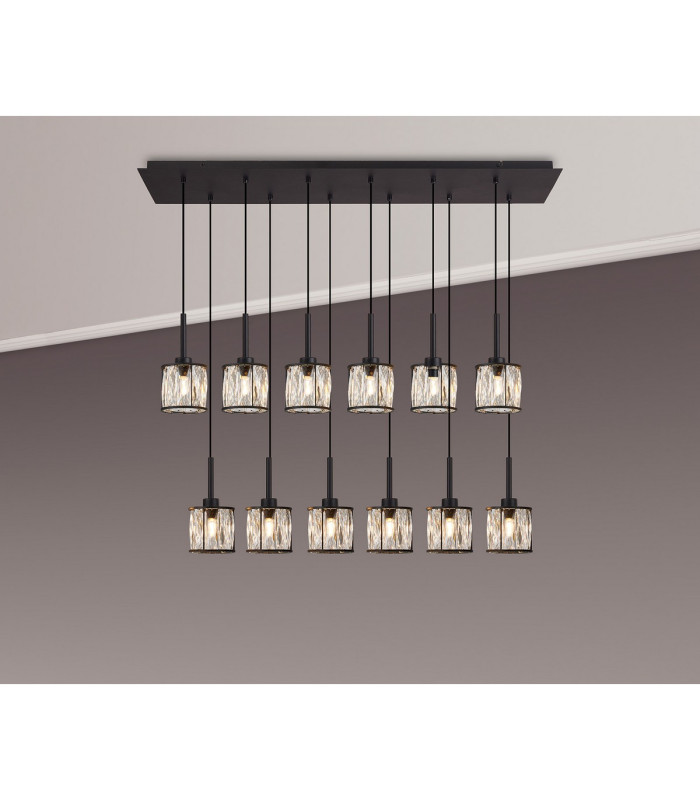 Keene 12 Light G9 2m Linear Pendant Sand Black / Clear Crystal Shade-3