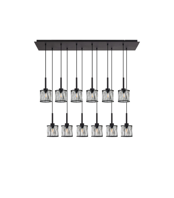 Keene 12 Light G9 2m Linear Pendant Sand Black / Clear Crystal Shade-4