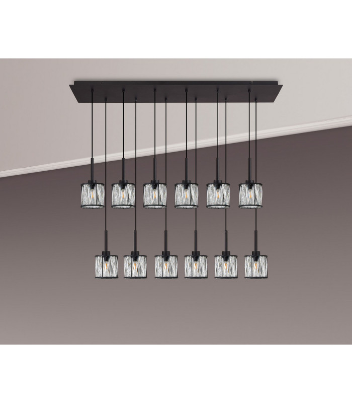 Keene 12 Light G9 2m Linear Pendant Sand Black / Clear Crystal Shade-11