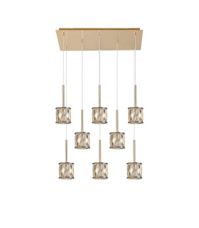 Keene 8 Light G9 2m Rectangle Multiple Pendant French Gold / Clear Crystal Shade-1