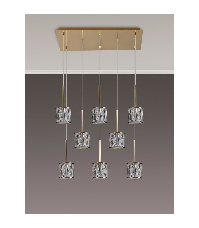 Keene 8 Light G9 2m Rectangle Multiple Pendant French Gold / Clear Crystal Shade-10