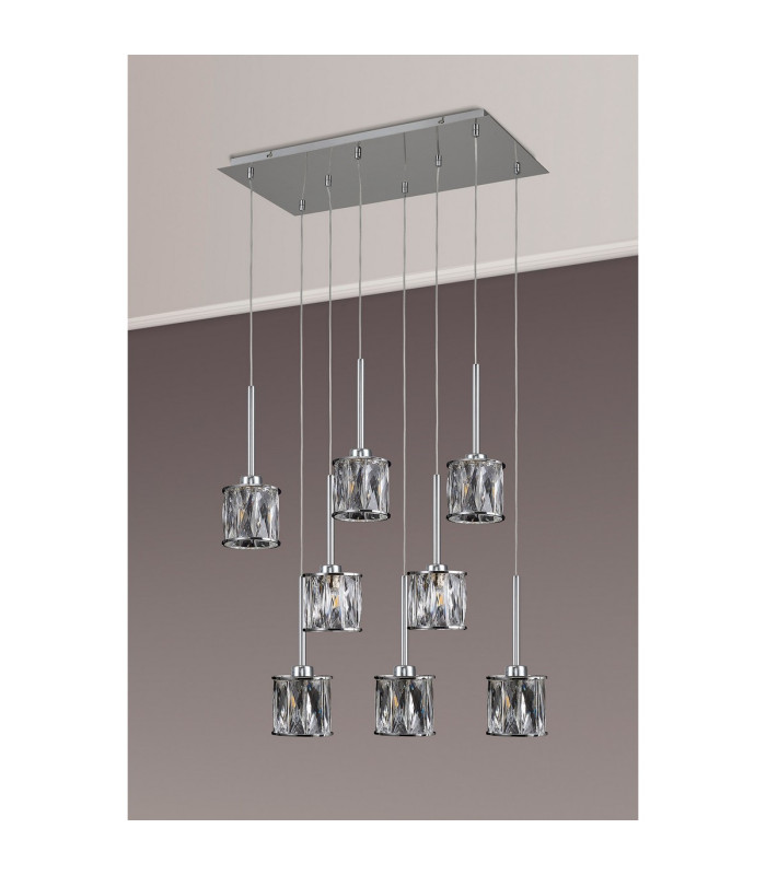 Keene 8 Light G9 2m Rectangle Multiple Pendant Polished Chrome / Clear Crystal Shade-9