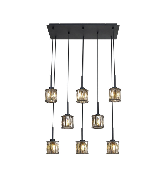 Keene 8 Light G9 2m Rectangle Multiple Pendant Satin Black / Smoke Crystal Shade-1