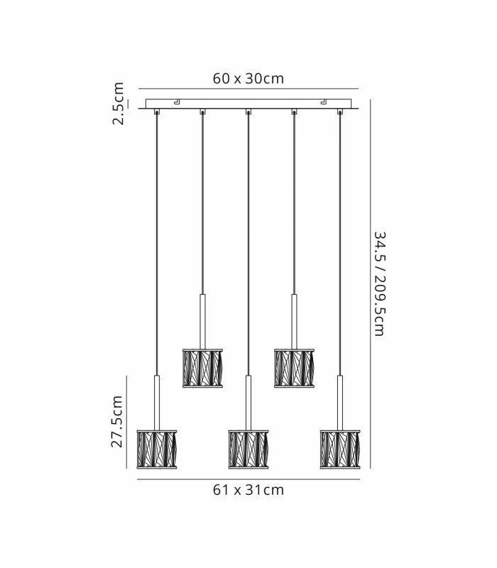 Keene 8 Light G9 2m Rectangle Multiple Pendant Satin Black / Smoke Crystal Shade-2