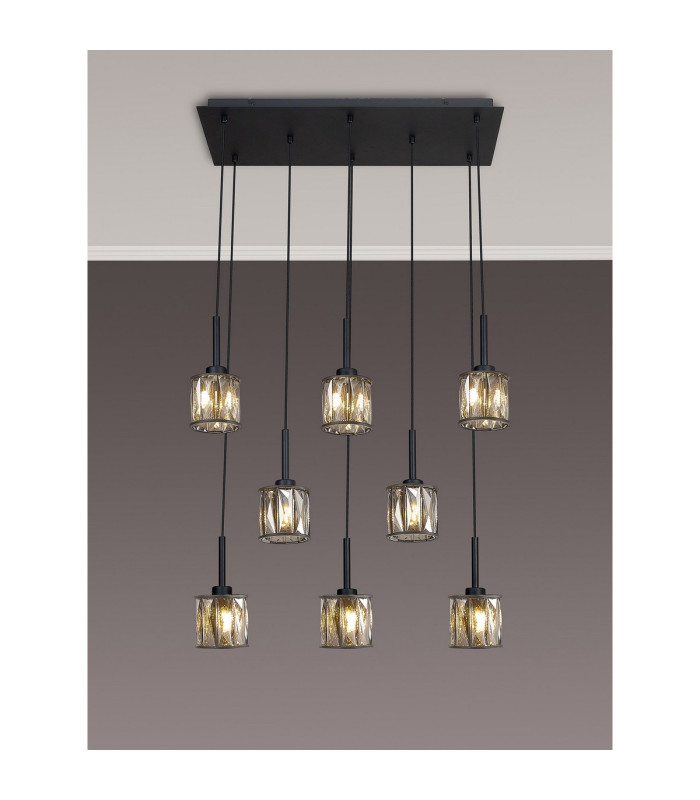 Keene 8 Light G9 2m Rectangle Multiple Pendant Satin Black / Smoke Crystal Shade-3