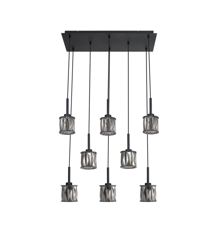 Keene 8 Light G9 2m Rectangle Multiple Pendant Satin Black / Smoke Crystal Shade-4