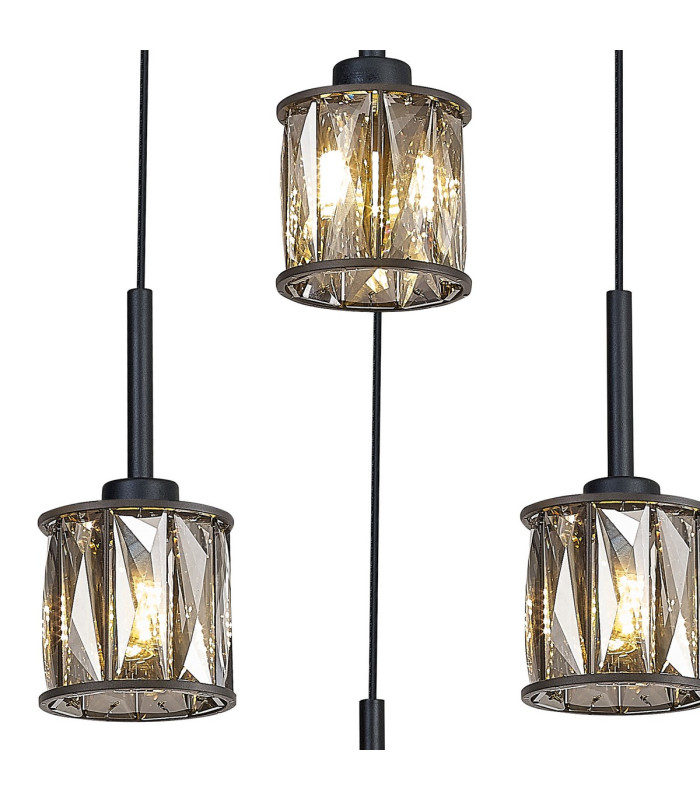 Keene 8 Light G9 2m Rectangle Multiple Pendant Satin Black / Smoke Crystal Shade-6