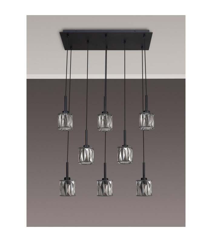 Keene 8 Light G9 2m Rectangle Multiple Pendant Satin Black / Smoke Crystal Shade-11