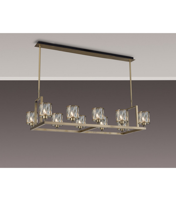 Keene 10 Light Rectangle G9 Telescopic Light Antique Brass / Clear Crystal Shade-3