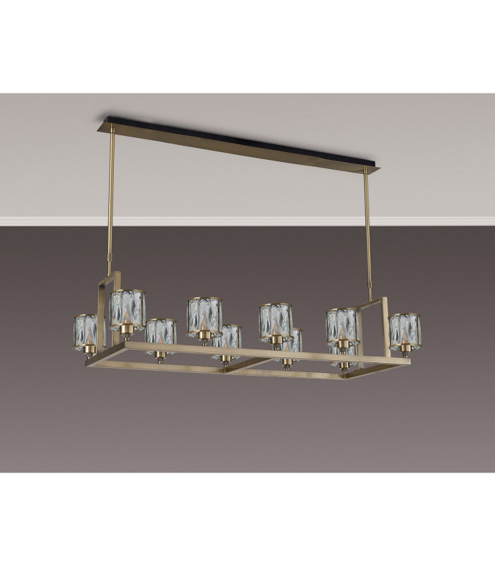 Keene 10 Light Rectangle G9 Telescopic Light Antique Brass / Clear Crystal Shade-10