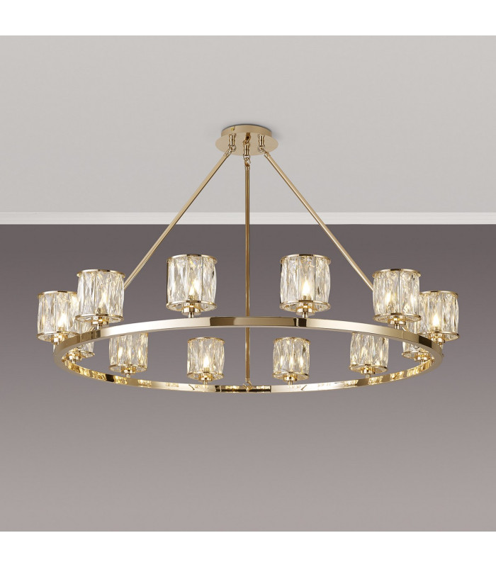 Keene 105.8cm 12 Light Round G9 Telescopic Light French Gold / Clear Crystal Shade-3
