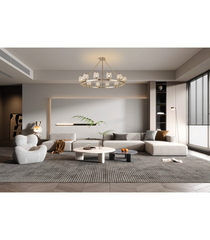 Keene 105.8cm 12 Light Round G9 Telescopic Light French Gold / Clear Crystal Shade-4