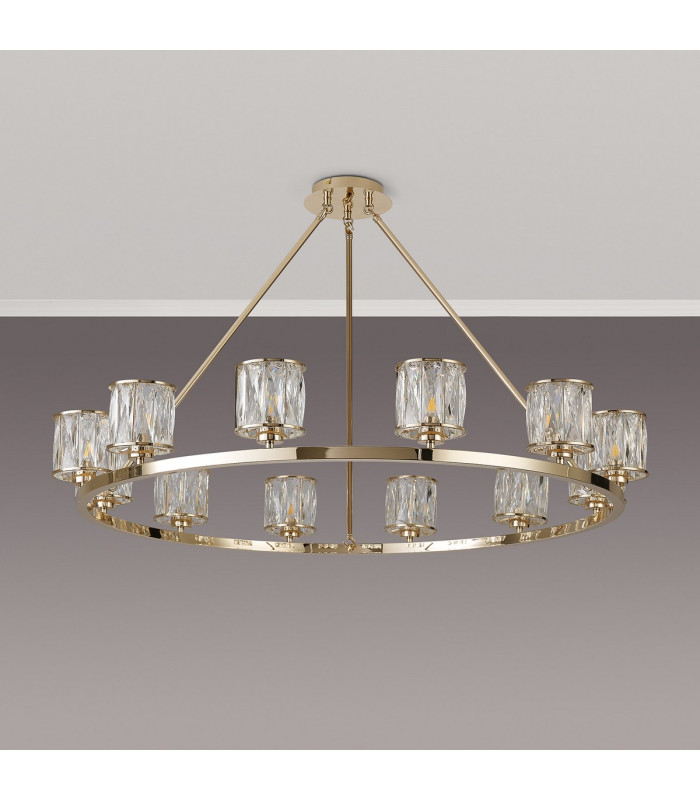Keene 105.8cm 12 Light Round G9 Telescopic Light French Gold / Clear Crystal Shade-12