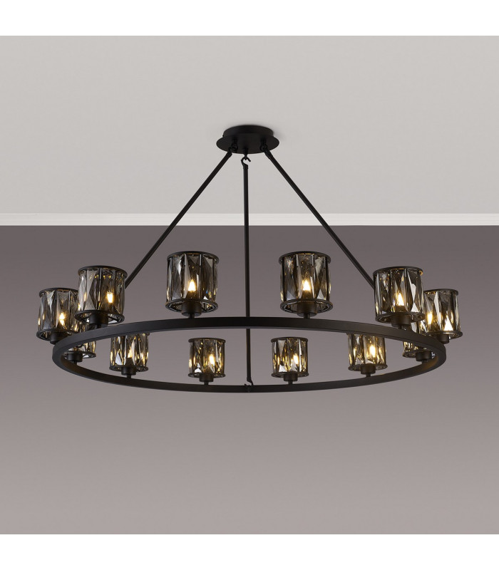 Keene 105.8cm 12 Light Round G9 Telescopic Light Sand Black / Smoked Crystal Shade-3