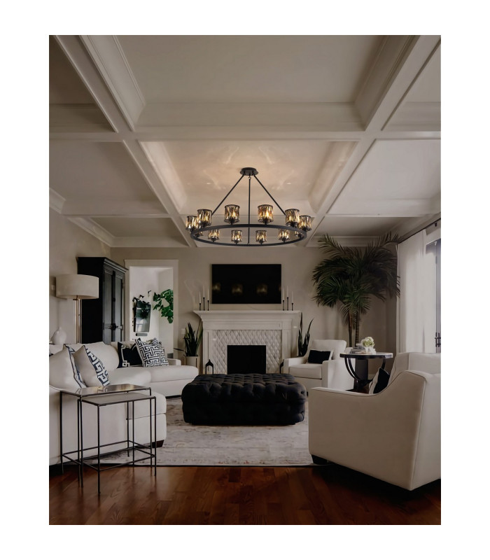 Keene 105.8cm 12 Light Round G9 Telescopic Light Sand Black / Smoked Crystal Shade-5