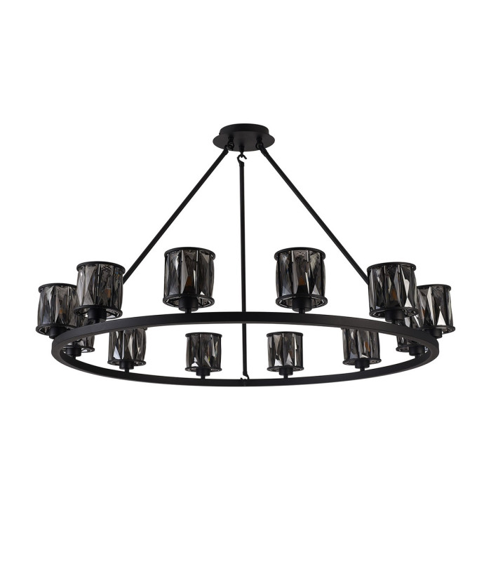 Keene 105.8cm 12 Light Round G9 Telescopic Light Sand Black / Smoked Crystal Shade-6