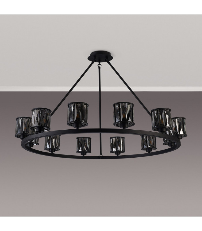 Keene 105.8cm 12 Light Round G9 Telescopic Light Sand Black / Smoked Crystal Shade-9