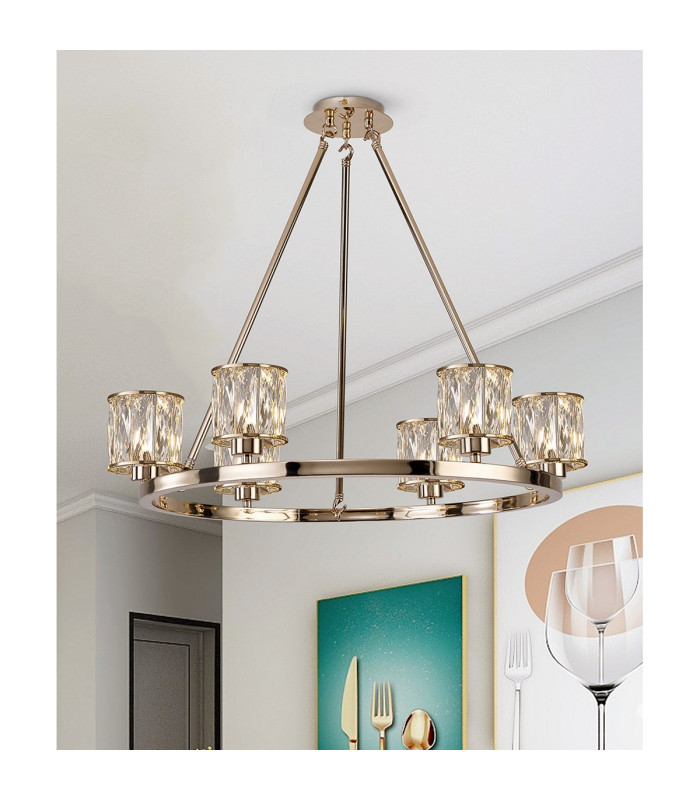 Keene 70.8cm 6 Light Round G9 Telescopic Light French Gold / Clear Crystal Shade-3