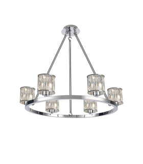 Keene 70.8cm 6 Light Round G9 Telescopic Light Polished Chrome / Clear Crystal Shade-1
