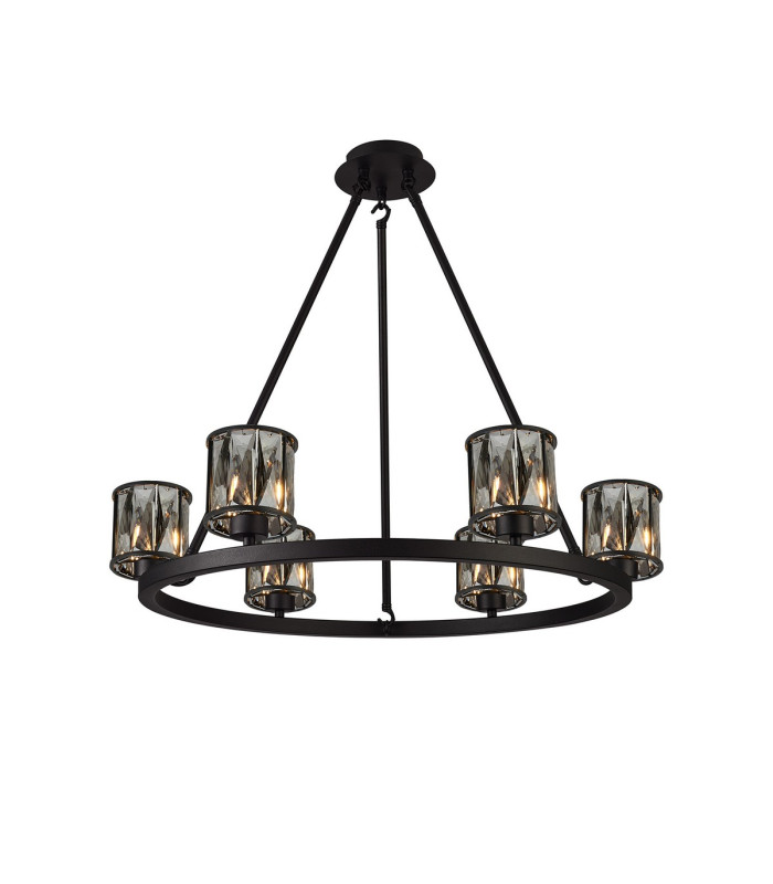 Keene 70.8cm 6 Light Round G9 Telescopic Light Sand Black / Smoked Crystal Shade-1