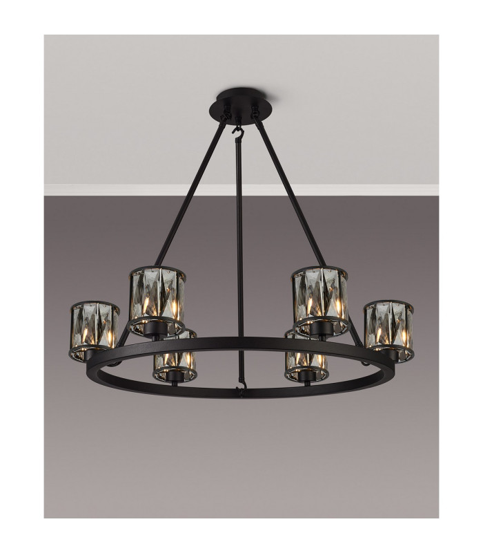Keene 70.8cm 6 Light Round G9 Telescopic Light Sand Black / Smoked Crystal Shade-3