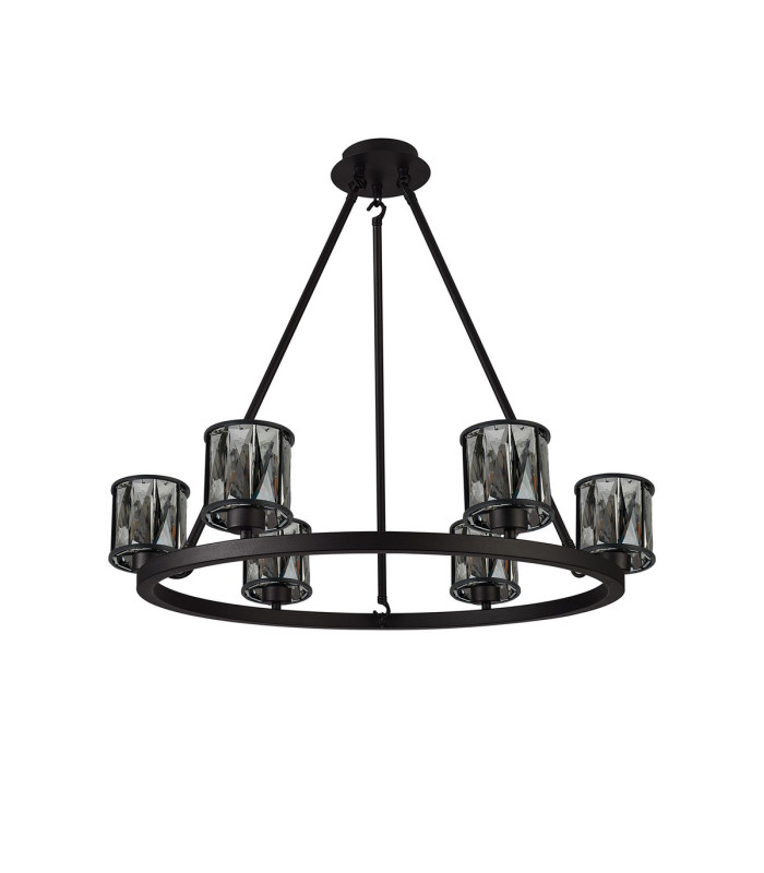 Keene 70.8cm 6 Light Round G9 Telescopic Light Sand Black / Smoked Crystal Shade-5